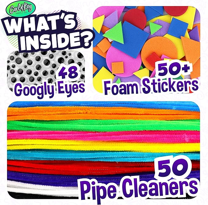 Arts and Crafts Supplies Kit for Kids - Boys and Girls Age 4 5 6 7 8 Years Old - Toddler Art Set Activity Materials - Great for Preschool and Kindergarten Crafting Project - Carl & Kay