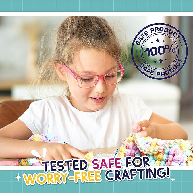 PURPLE LADYBUG Make Your Own Pom Pom Purse Kit – Arts and Crafts for Kids Ages 6-8, Girl Gift Ideas for Ages 6-10, Birthday or Easter Gifts for Girls