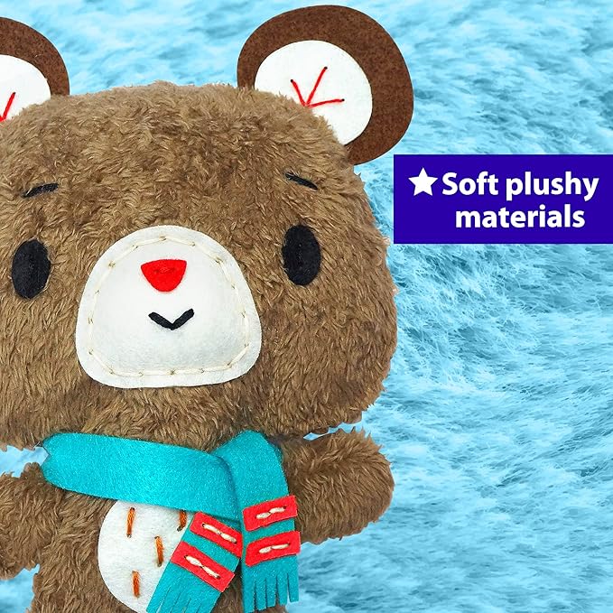 KRAFUN Teddy Bear Animal Sewing Kit for Kids Beginner My First Art & Craft, Includes Teddy Doll Stuffed Doll, Instructions & Plush Felt Materials for Learn to Sew, Embroidery, Age 7 8 9 10 11 12