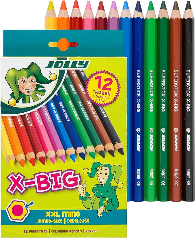 JOLLY X-Big Jumbo Colored Pencils; Set of 12, Perfect for Special Needs, Art Therapy, Early Learners