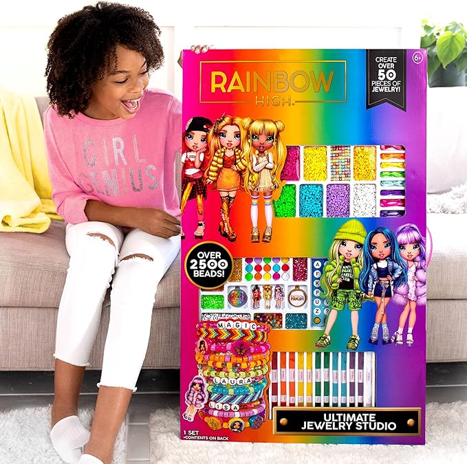 Rainbow High Ultimate Jewelry Studio, 2500+ Beads, Create 50+ Pieces of Jewelry, Toys, Great Bead Kit for Sleepovers, Girls Night, Weekend, DIY Alphabet Bracelets for Kids Ages 6, 7, 8, 9