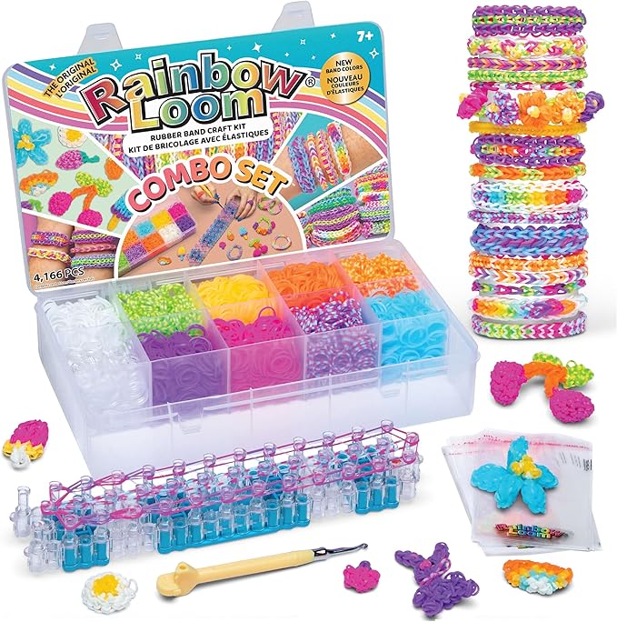 Rainbow Loom® Combo Set, Features 4000+ Colorful Rubber Bands, 2 Step-by-Step Bracelet Instructions, Organizer Case, Great Gift for Kids 7+ to Promote Fine Motor Skills