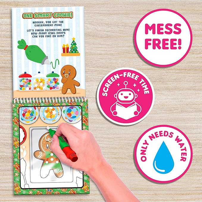 Scentco Holiday Water Magic (2 Pack - Candy Cane & Gingerbread) - Patented Gourmet Scented Reusable Water Reveal Activity Books - Stocking Stuffers, for Kids, No Mess, All Fun