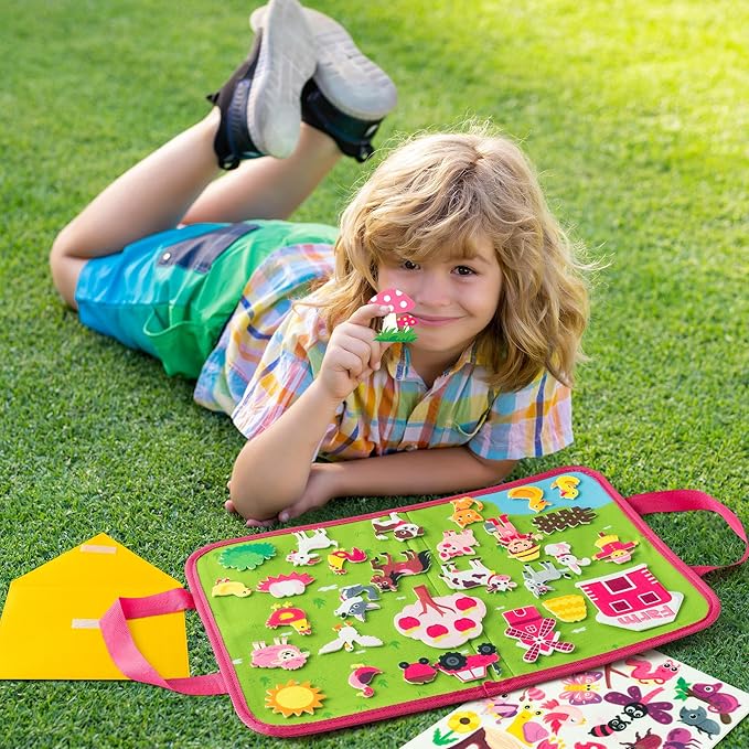 WATINC Pink Animals Felt Story Board - Farm Animal and Insect Bug Learning Flannel Portable Story Board Gift, Early Educational Storytelling Travel Interactive Play Kit for Classroom Kids Toddlers