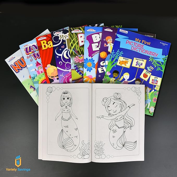 Variety Savings Kappa Coloring and Activity Books for Girls, Numbers and Letters, ABCs, Girl Power, Mermaid, Unicorn, 8.5”x11” Extra Large Size for Hours of Fun, Ages 2-4, 4-8, 8-12 (Pack of 9)