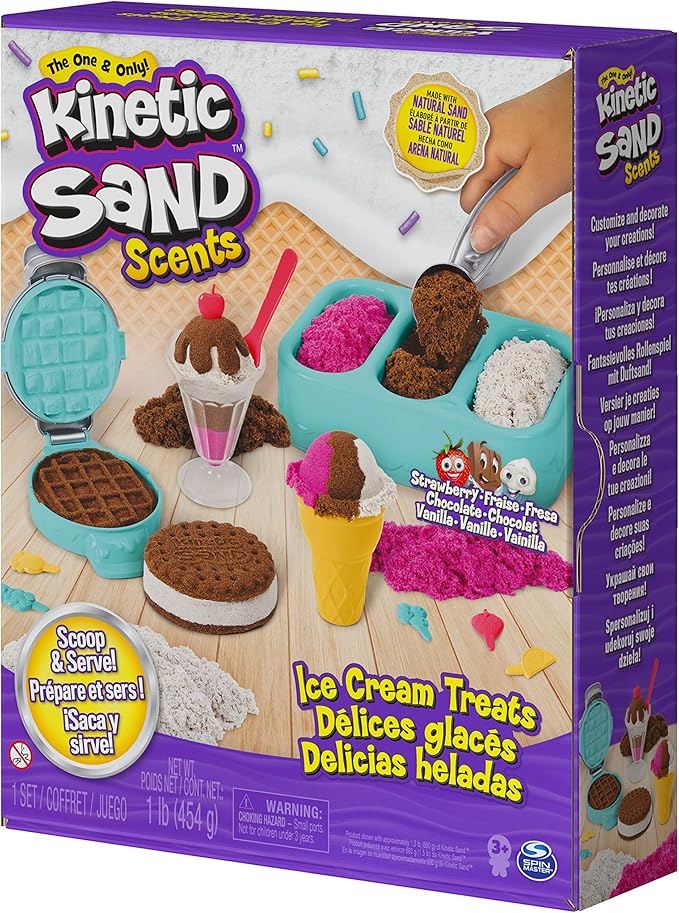 Kinetic Sand Scents, Ice Cream Treats Playset with 3 Colors Scented Play Sand & 6 Tools, Sensory Toys for Kids Ages 3 and up