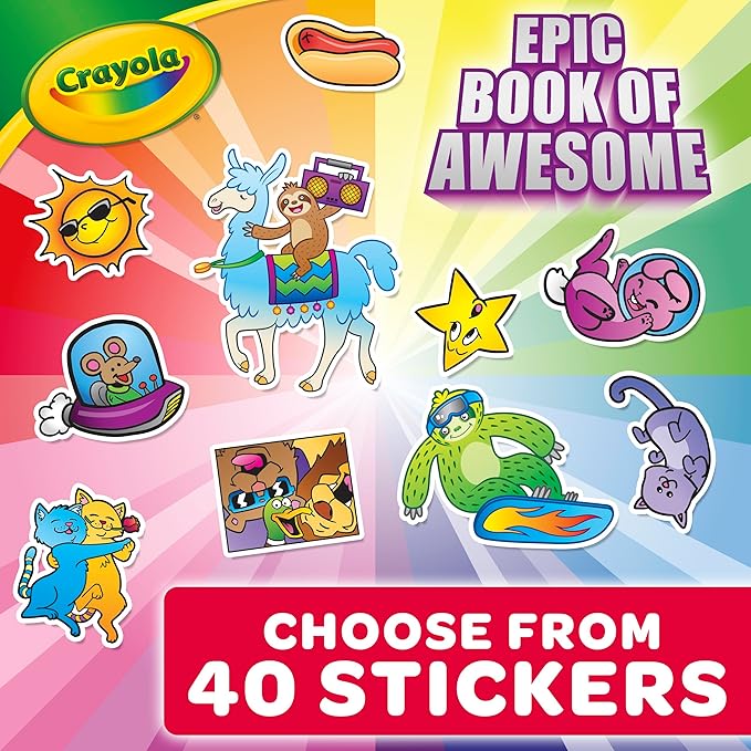 Crayola Epic Book of Awesome Coloring Book (288pgs), Animal Coloring Pages, Glitter Stickers, Travel Activity, Gift for Kids, Ages 3+