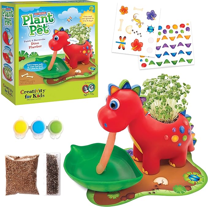 Creativity for Kids Dinosaur Self Watering Plant Pet, Kids Plant Growing Kit, Dinosaur Crafts for Boys and Girls Ages 6-8+, Medium