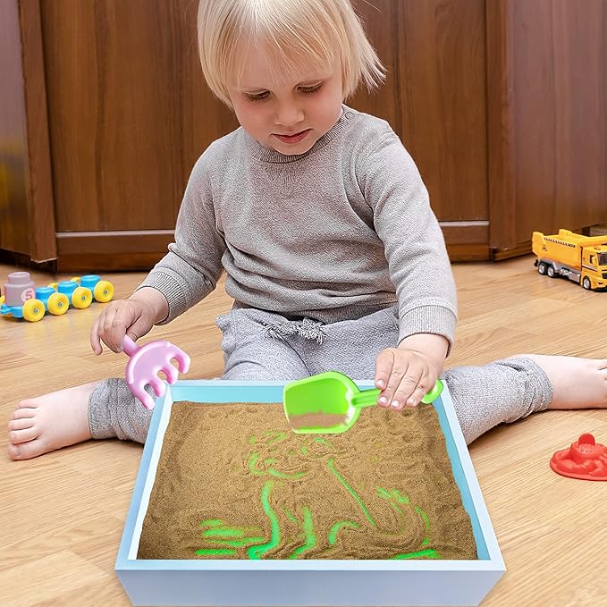 ArtCreativity Wood Sand Painting Light Box for Kids, Table LED Sandbox with 3 Light Up Modes and Sand Toys, Art Sand Animation, Relaxing Sensory Play, Exploration, Motor Skills & Learning