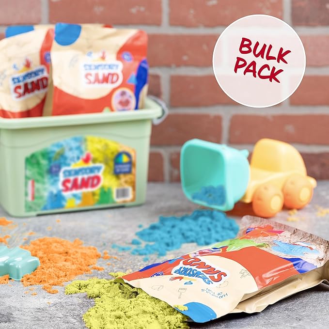 Sensory Sand Bulk Size 8 Pound Multicolor with Blue Orange Green and Yellow Sensory Play Sand in Container