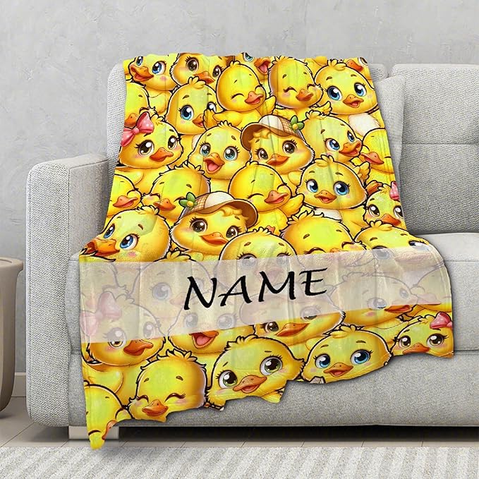 Custom Name Ducks Adult duck Blanket Kids Funny Blanket Suitable for Bedroom Living Room bed sofa Crib Couch Chair outdoor All Season Items That Yellow Duck Lovers Will Love 80"x60"for Adult