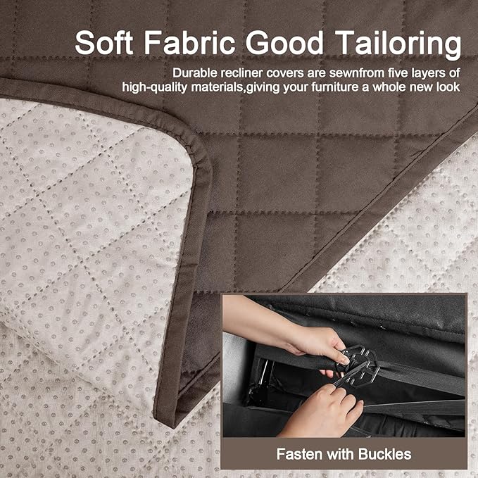 KinCam 100% Waterproof Recliner Loveseat Cover with Console, Non-Slip Reclining Couch Covers for 2 Seat, Recliner Sofa Cover Furniture Protector with Elastic Straps for Kids, Pets, Deep Brown