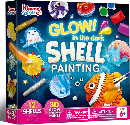 Klever Kits 12 Kids Sea Shell Painting Kit-Glow in The Dark-Arts & Crafts for Boys and Girls Ages 6-12, Art Supplies, Kids Craft Paint Kits, Creative Art Toys for Birthday Party Gift