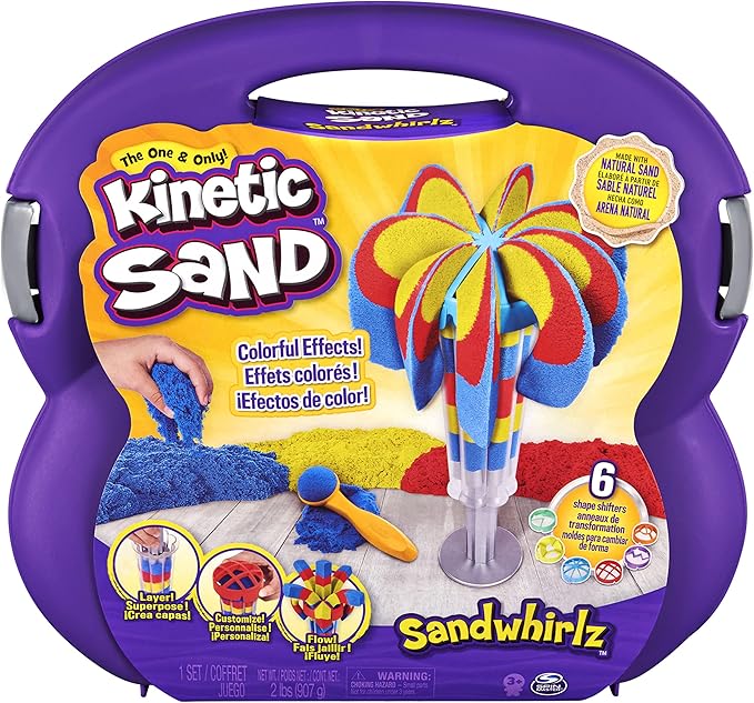 Kinetic Sand, Sandwhirlz Playset with 3 Colors of Kinetic Sand (2lbs) and Over 10 Tools, Play Sand Sensory Toys for Kids Aged 3 and up