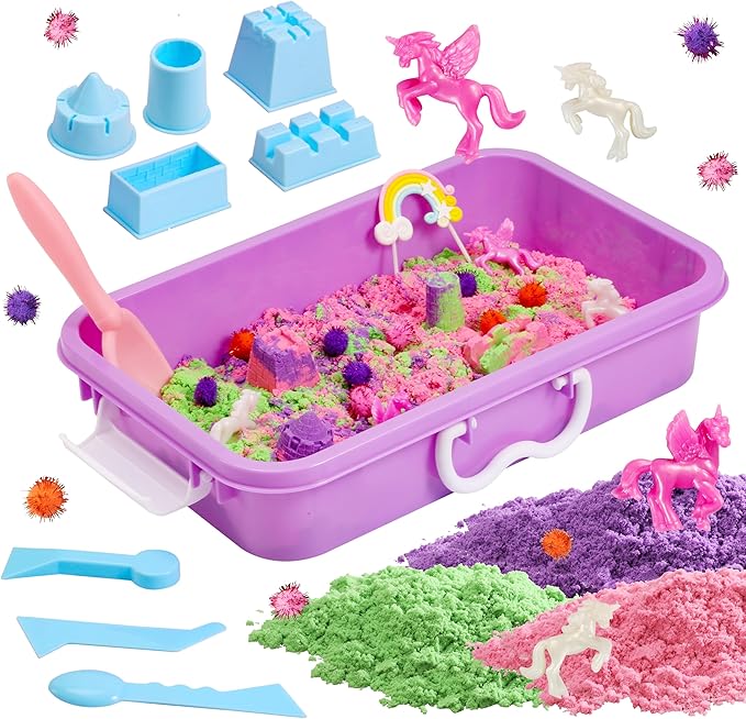 Unicorn Sensory Bin, Unicorn Sensory Toys with Play Sand for Toddlers Boys and Girls, Kids Toys Gift Sand Box for Age 3 4 5 6 7 8