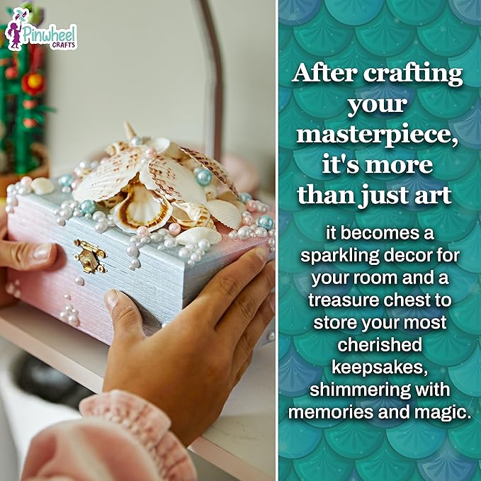 Pinwheel Crafts Mermaid DIY Jewelry Box Kit for Girls Ages 4+ - 530Pc Make Your Own Jewelry Box, Girls DIY Craft Kits - Mermaid Craft Gifts for Girls - Painting Arts and Crafts for Girls 4-6 7 8 Years