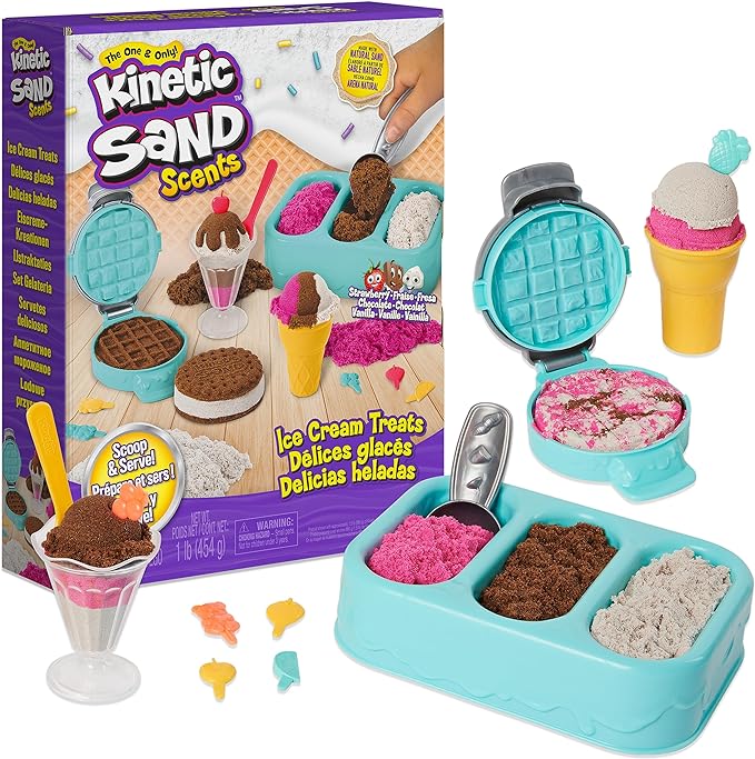 Kinetic Sand Scents, Ice Cream Treats Playset with 3 Colors Scented Play Sand & 6 Tools, Sensory Toys for Kids Ages 3 and up