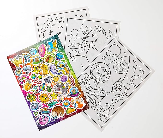 Crayola Uni-Creatures & Cosmic Cats Coloring Book Set - 2 Pack (96pgs), Animal Sticker Sheet, Metallic Crayons & Glitter Crayons