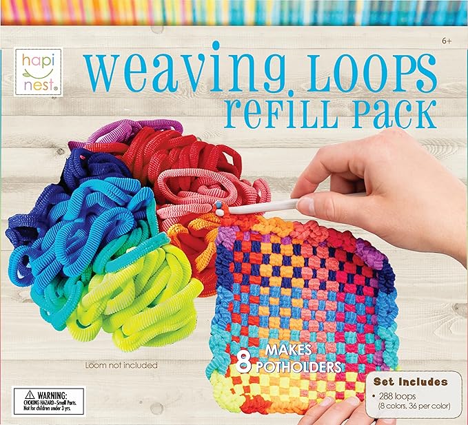 Hapinest Loom Bands Kit Potholder Weaving Loom Refill Loops, Loom Knitting Kit for Kids, Makes 8 Pot Holders 288 Loom Loops in 8 Colors, Potholder Loom Kit for Kids, Weaving Loom Kit Knitting Loom Kit