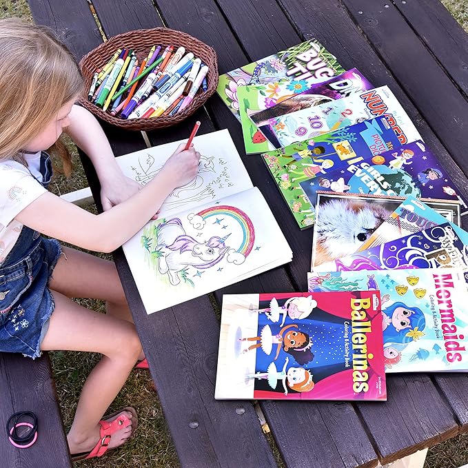 Kappa Coloring and Activity Books for Girls and Boys Numbers and Picture Dictionary Girl Power Mermaid Dinosaurs Trucks 8.5”x11” Extra Large Size for Hours of Fun, Ages 2-4, 4-8, 8-12 (Pack of 12)