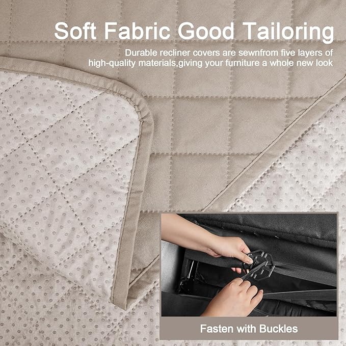 KinCam 100% Waterproof Recliner Chair Cover, Reclining Couch Covers for Pets, Dogs, Recliner Couch Slipcover Furniture Protector with Elastic Straps for Kids(30", Khaki)