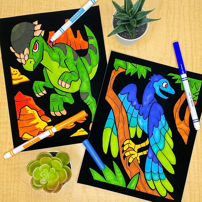 Super Pack of 18 Fuzzy Velvet Coloring Posters (Dinosaurs Edition) - Arts & Crafts for Boys and Girls - Great for After School, Travel, Quiet Time, Group Activities, and Coloring with Friends