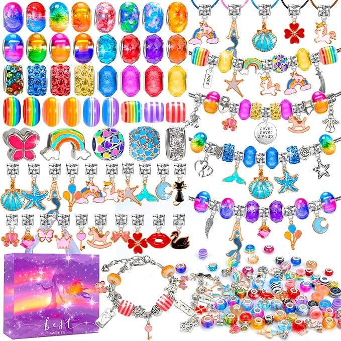 Palonu Charm Bracelet Making Kit,170 pcs Jewelry Making Kit Crafts for Kids Ages 8-12, Beads Toys DIY Craft Gift Set for Teens Girls 8 9 10 11 12 Years Old