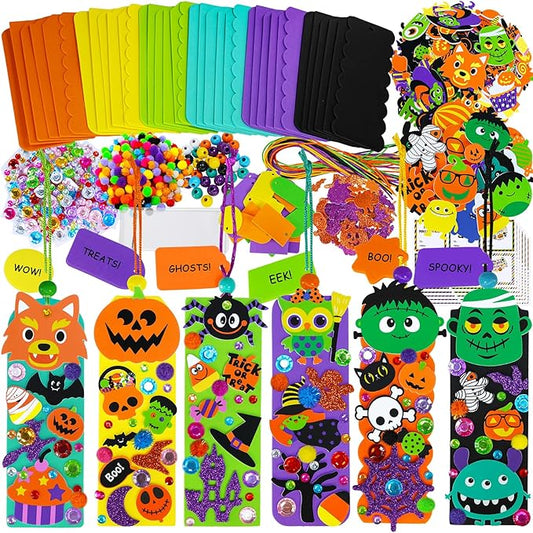 Winlyn 36 Sets Halloween Crafts Kits Holiday Fall Kids Crafts DIY Halloween Bookmarks Ornaments Art Sets Bats Monster Ghost Foam Stickers Arts and Crafts for Kids Classroom Activities Party Favors