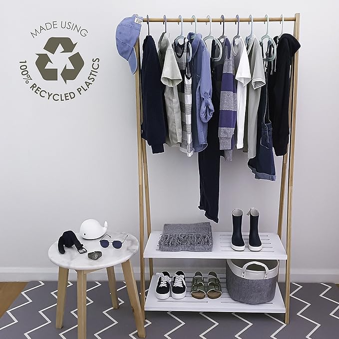 Recycled Plastic Kids Hangers | 13.5" Heavy Duty Kids Clothes Hangers | Bulk Pack Childrens Hangers, Large Child Hangers | Toddler Hangers (2-12yrs | 25 Pack, Blues)