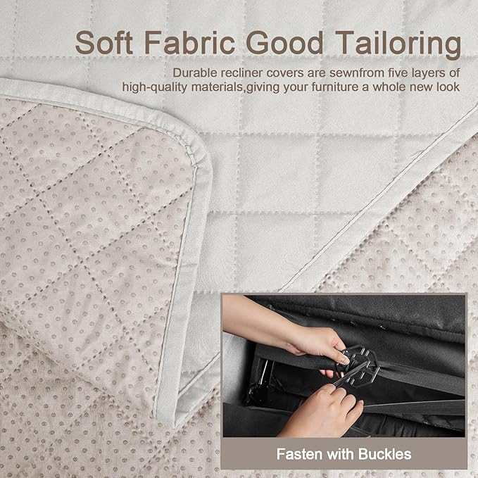 KinCam 100% Waterproof Recliner Loveseat Cover with Console, Non-Slip Reclining Couch Covers for 2 Seat, Recliner Sofa Cover Furniture Protector with Elastic Straps for Kids, Pets, Beige