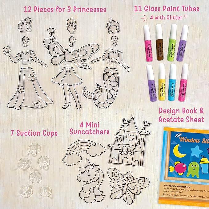 Imagimake Window Art Princess | Suncatcher Kit | Arts and Crafts for Kids Ages 8-12 | Girls Toys Age 6-8 | Unicorn Gifts for Girls Age 6-8 | 5 Year Old Girl Gift