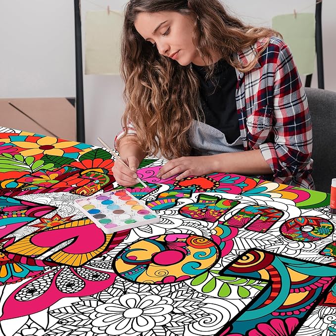 OHOME Mandala Giant Coloring Poster/Tablecloth - 30 x 72 Inch Jumbo Paper Coloring Banner for Adults Kids Teens Coloring Books Bulk Coloring Pages for Wall Craft Arts School Classroom Supplies