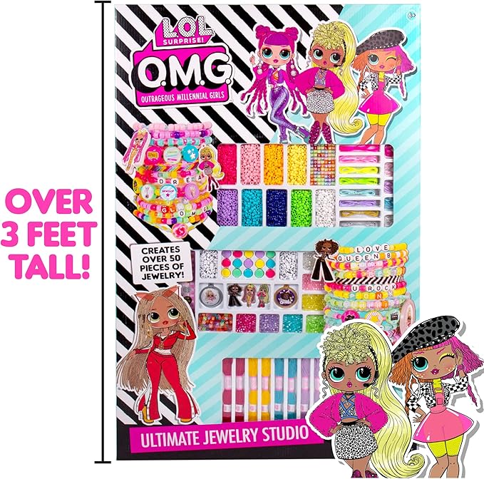 L.O.L. Surprise! O.M.G. Double Feature Ultimate Jewelry Studio, Over 2500 Beads, Create 50+ Pieces of Jewelry Doll Charms, Alphabet Beads & Stickers, Bead Kit for Kids Ages 6, 7, 8, 9