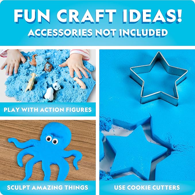 National Geographic Moon Sand - 24 Lb. Bulk Play Sand Kit with 6 Castle Molds (Blue) - A Fun No Mess Sensory Activity, Kids Fake Sand Play Set, Sensory Bin Filler