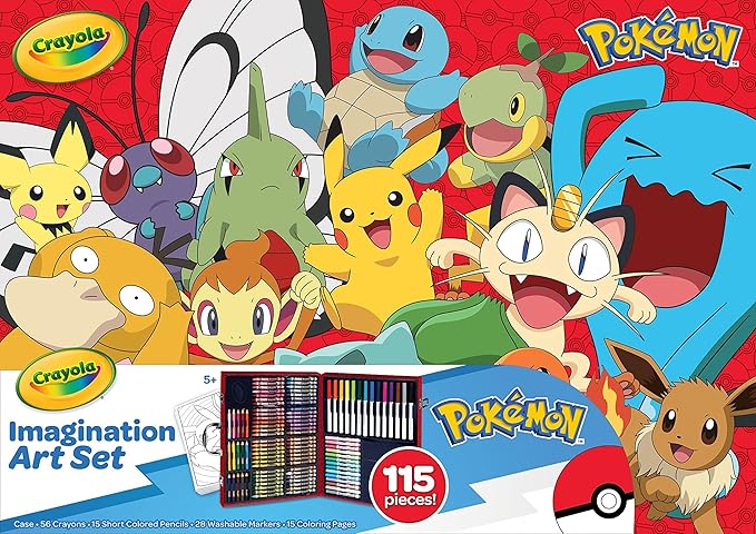 Crayola Pokémon Imagination Art Set (115pcs), Kids Art Kit, Coloring Supplies, Pokemon Toys, Pokemon Gift for Boys & Girls, Ages 5+