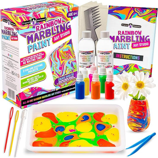 Original Stationery Rainbow Marbling Kit for Kids, to Make Marble Art and Craft Kids Will Love, Great Arts and Crafts and Rainbow Gifts for Girls