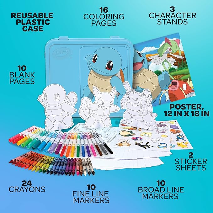 Crayola Pokémon Squirtle Coloring Art Case (71+ pcs), Kids Art Set, Coloring Pages and Markers, Pokemon Toys, Gift for Kids, 4+