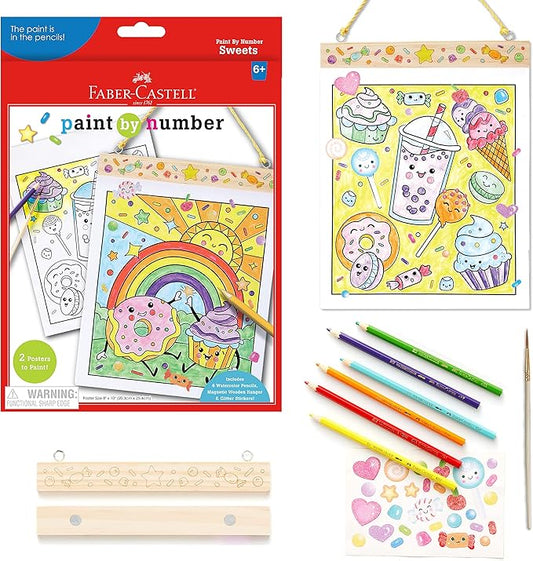 Faber-Castell Paint by Number Sweets - Kids Watercolor Paint by Number Craft for Ages 6-8+