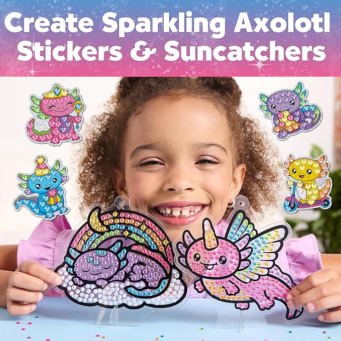Creativity for Kids Big Gem Diamond Painting Kit: Axolotl Stickers & Suncatcher Kit - Diamond Painting Kits for Kids, Boys and Girls Art & Craft Kit Age 6-8+, Axolotl Toys and Christmas Gifts for Kids