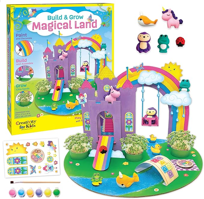 Creativity for Kids Build & Grow Magical Land - Unicorn Craft, 5-in-1 Kids Activities, Unicorn Castle Toy, Kids Gifts for Ages 6-8+