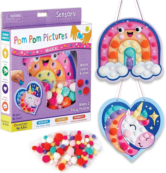 Creativity for Kids Pom Pom Pictures: Magical - Rainbow and Unicorn - Preschool and Toddler Crafts, Gifts for Ages 3+