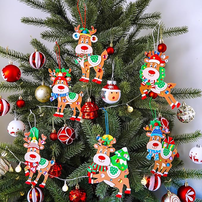 Winlyn 24 Sets Christmas Craft Kits Winter Crafts DIY Xmas Reindeer Ornaments Decorations Festive Foam Stickers Christmas Arts and Crafts for Kids Holiday Home Classroom Art Activities Party Favors