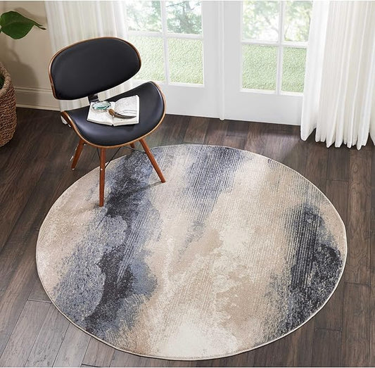 Nourison Maxell Nourison Flint 5'3" x Round Area -Rug, Easy -Cleaning, Non Shedding, Bed Room, Living Room, Dining Room, Kitchen (5 Round)