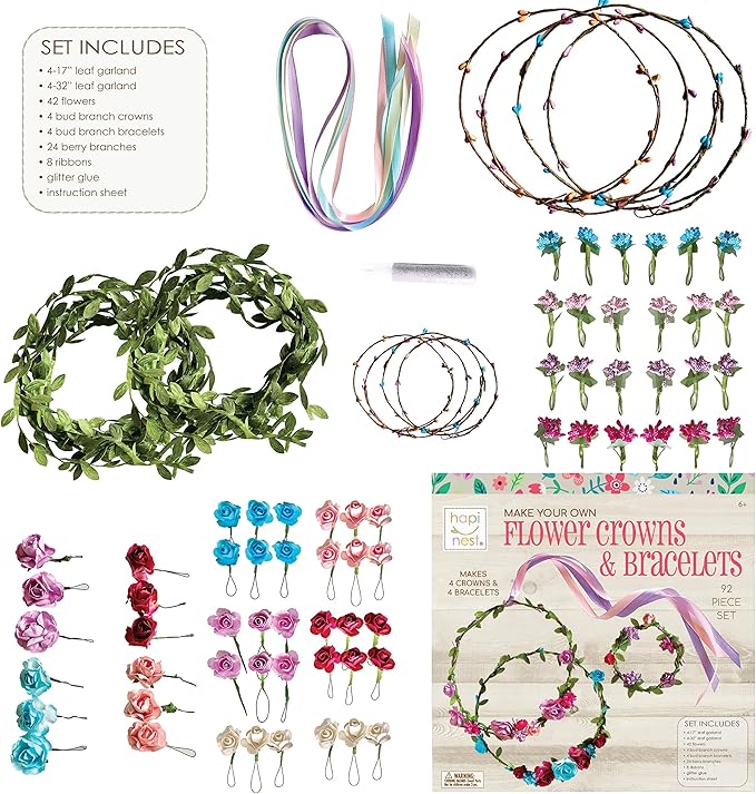 Hapinest Make Your Own Flower Crown Kit & Bracelet Craft Kit, DIY Flower Crown Making Kit Headband Making Kit Perfect Birthday Gifts, Arts and Crafts for Girls & Boys Ages 6 7 8 9 10 Years Old & Up