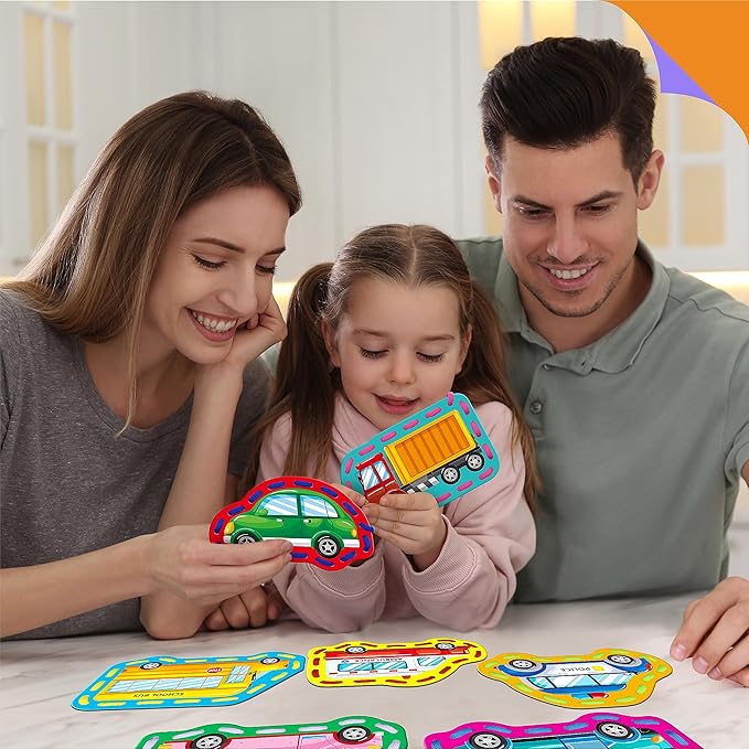 9 Pieces Kids Lacing Cards, Double Sided Sewing Cards in 9 Vehicle Cards with 9 Colorful Laces, Imagination Development Lacing Toys Games for Children Educational and Learning Activity