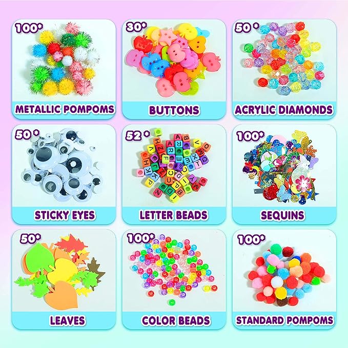 YITOHOP Arts and Crafts Supplies for Kids -1000+ pcs Art Craft kit in Carrying Travel Box for Toddlers Ages 4+ DIY Crafting School Kindergarten Project Activity- Ideal Xmas Gifts