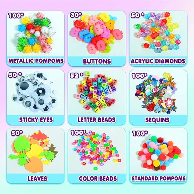 YITOHOP Arts and Crafts Supplies for Kids -1000+ pcs Art Craft kit in Carrying Travel Box for Toddlers Ages 4+ DIY Crafting School Kindergarten Project Activity- Ideal Xmas Gifts