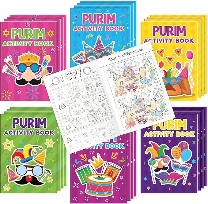 Purim Activity Books for Kids - 24Pcs Happy Purim Mini Games Coloring Book Set Bulk Mazes Word Search Word Scramble Games for School Classroom Jewish Carnival Holiday Reward DIY Art Gifts Party Favors