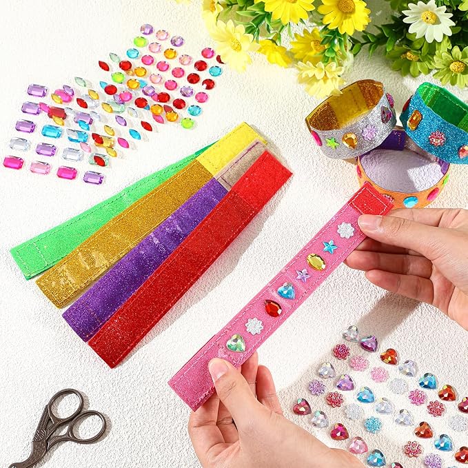Outus 20 Pcs Bracelet Making Kits 12 Pcs Kids Snap Bracelets 8 Pcs Glitter Gem Stickers DIY Your Own Bracelet Jewelry Crafts for Girls Ages 6-12 DIY Birthday Gifts Crafting Party Favors Supplies