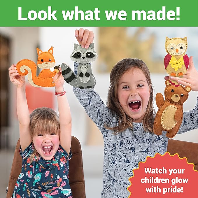 Craftorama Sewing Kit for Kids, Fun and Educational Animal Craft Set for Boys and Girls Age 7-12, Sew Your Own Felt Animals Craft Kit for Beginners, 165 Piece Set